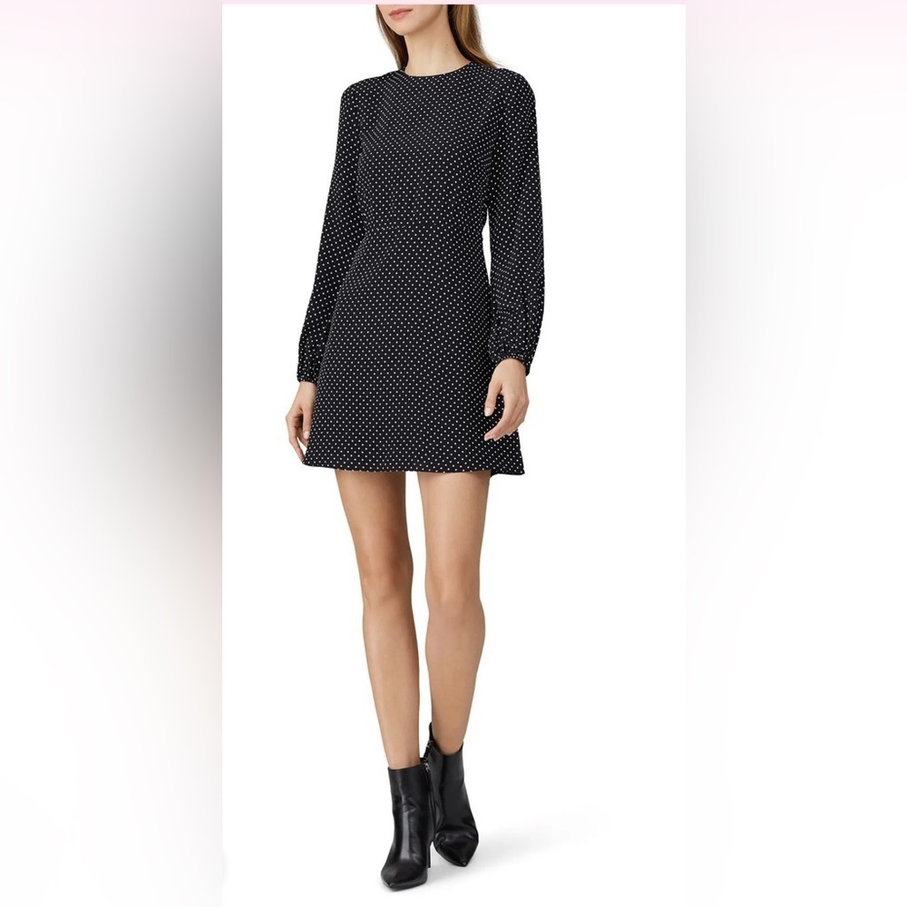 Theory Black Crepe Polka Dot Crew Mini Dress, Size S